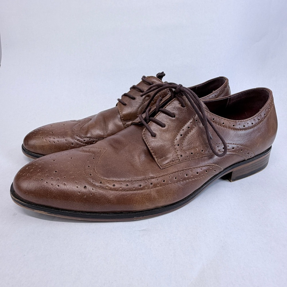 Apt 9 Brewster Mens 11 Cognac Brown Wingtip Oxford Brogue Dress Shoes